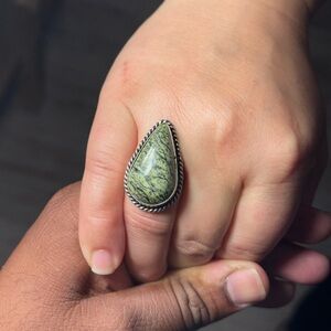 Handmade green Stone Ring Size 9 Brass Ring